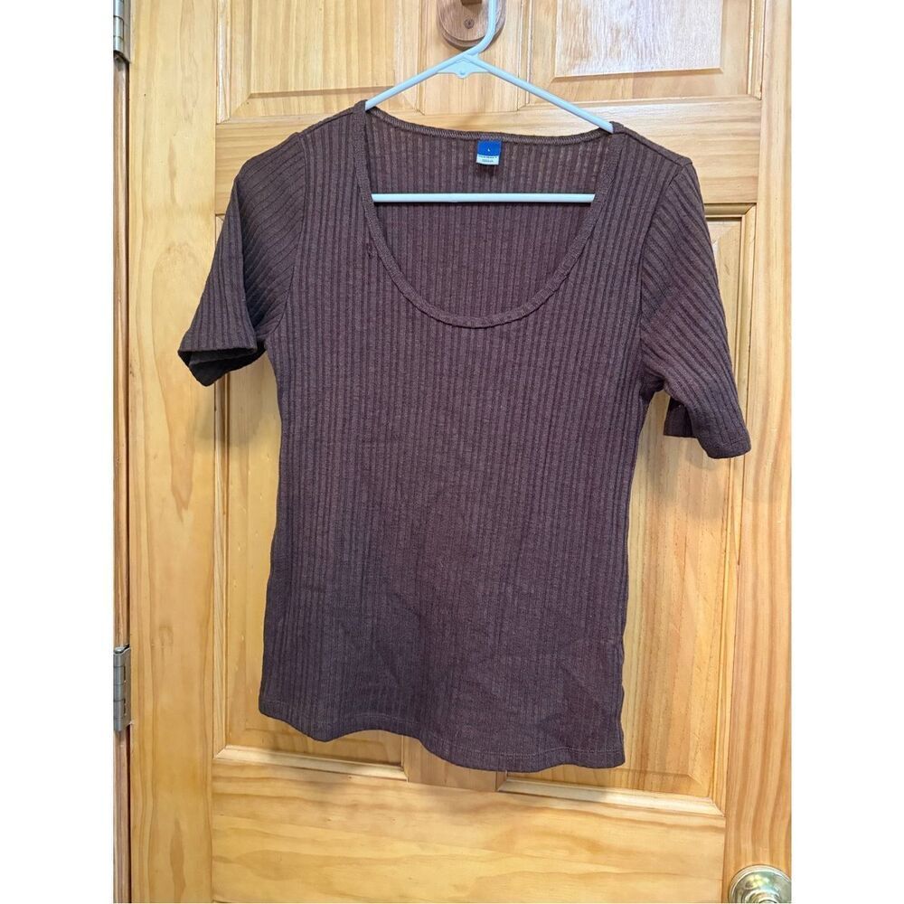 Old Navy Women’s Ribbed Scoop Neck Top - Brown short sleeve size L
